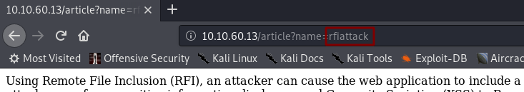 Shows the LFI vulnerable URL parameter in the blog