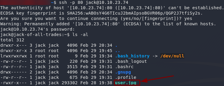 Logged in as Jack over SSH