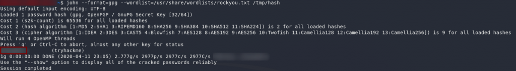 Cracking the gpg hash with JTR