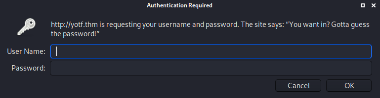 Loaded the webserver -- authentication is required